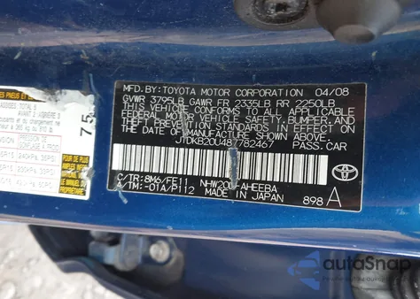 2008 Toyota Prius из США, поврежденный, VIN JTDKB20U487782467